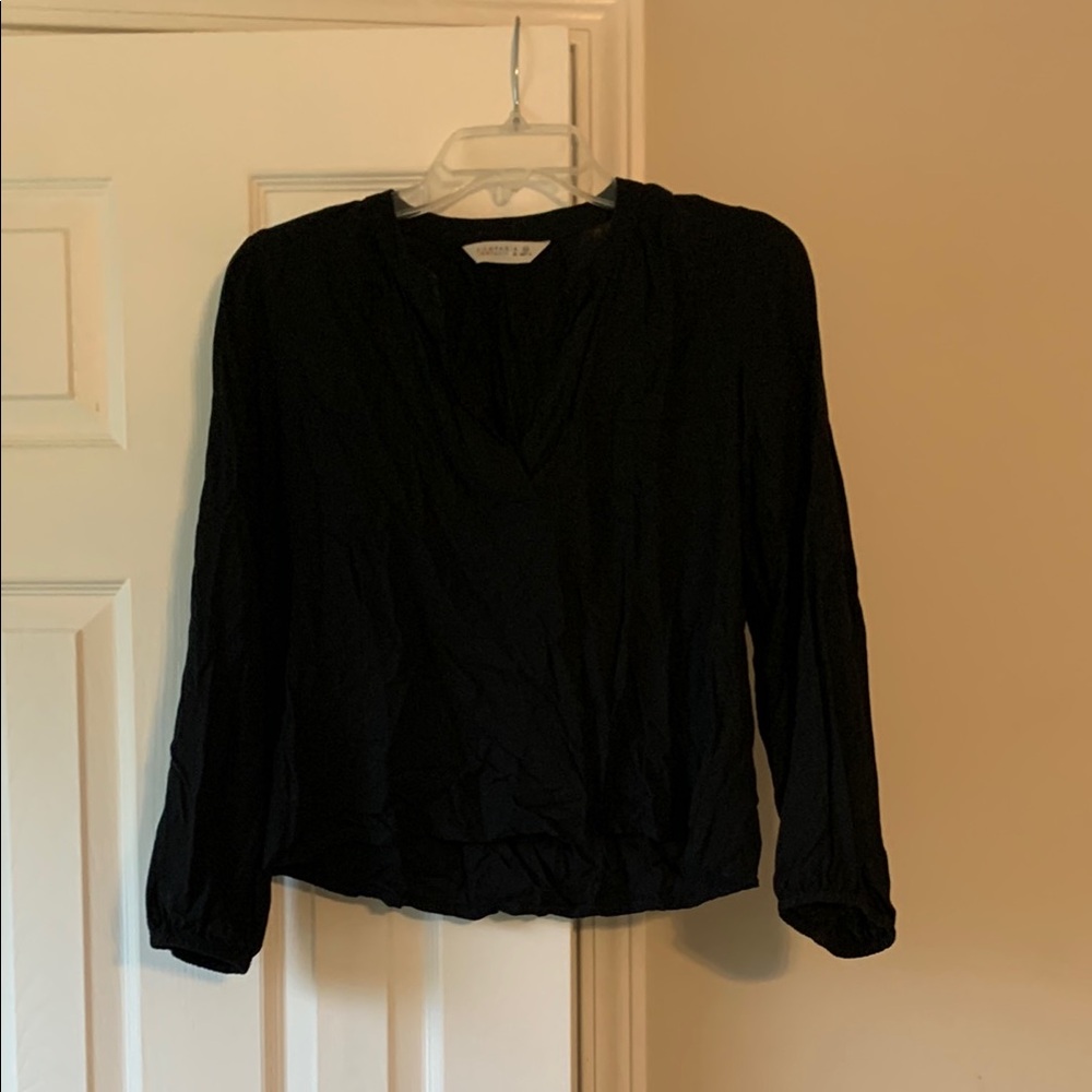 Elegant Black 3/4 Sleeve Relaxed Blouse